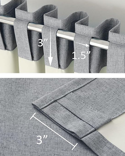 DUALIFE 100% Blackout Linen Grey Curtains 84 Inch for Living Room Darkening, Bedroom Linen Drapes 84 Inches Long Rod Pocket/Back Tab Heat Blocking Bohemian Pleated Window Curtain(50"x84"x2)