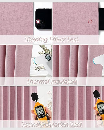 Guken 100% Blackout Curtains 96 Inch Length 2 Panels Set for Living Room Bedroom Back Tab Thermal Insulated Black Out Linen Drapes Room Darkening Rose,52x96