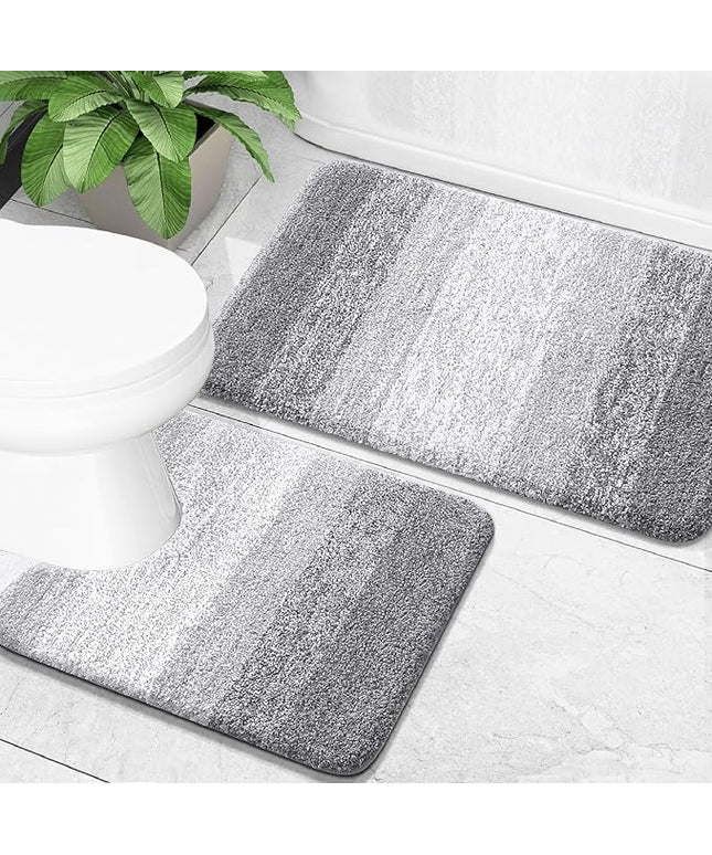 OLANLY Bathroom Rug Set 2 Piece, Soft Absorbent Microfiber Bath Mats and U-Shaped Contour Toilet Rug, Non-Slip, Machine Wash Dry, Plush Shaggy Bath Mats for Bathroom (24"x16"+24"x20", Light Grey)