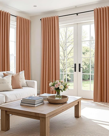 Guken 100% Blackout Curtains 120 Inch Length 2 Panels Set for Living Room Bedroom Back Tab Thermal Insulated Black Out Linen Drapes Room Darkening Peach Quartz,52x120