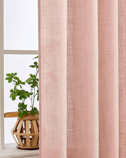 MIULEE Blush Pink Linen Curtains 84 Inches Long 2 Panels for Girls Bedroom Nursery, Soft Thick Linen Textured Window Drapes Semi Sheer Light Filtering Back Tab for Kids Living Room Light Pink Decor