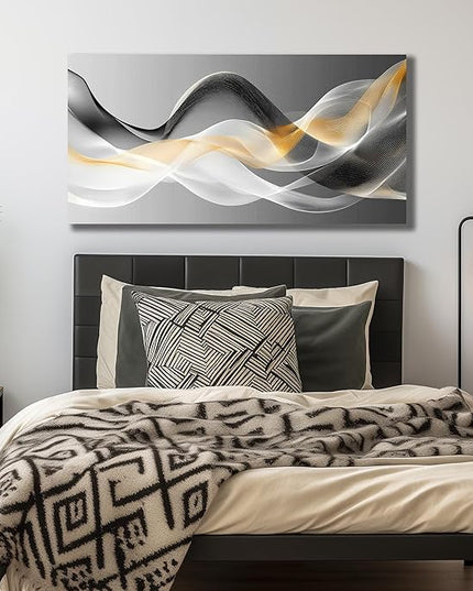 JuhaiArt Gold Wall Art Black Wall Decor Abstract Wall Decorations for Bedroom Office White Picture Artwork Modern Poster 20"x 40"
