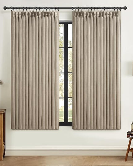 Black Out Curtains 63 Inch Long for Kitchen Windows 2 Panels, Cream Beige Double Layer Thick Linen Short Bohemian Pinch Pleated Curtain Thermal Energy Efficient Cafe Mini Burg 40"Wx63"L