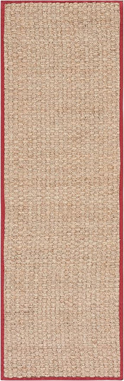 SAFAVIEH Natural Fiber Collection Runner Rug - 2'6" x 8', Natural & Red, Seagrass, Basketweave Pattern with Border (NF114D)