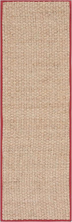SAFAVIEH Natural Fiber Collection Runner Rug - 2'6" x 6', Natural & Red, Seagrass, Basketweave Pattern with Border (NF114D)