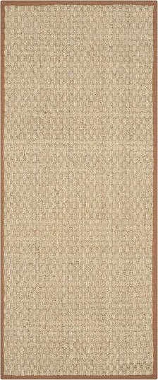 SAFAVIEH Natural Fiber Collection Runner Rug - 2'6" x 18', Natural & Brown, Seagrass, Basketweave Pattern with Border (NF114B)