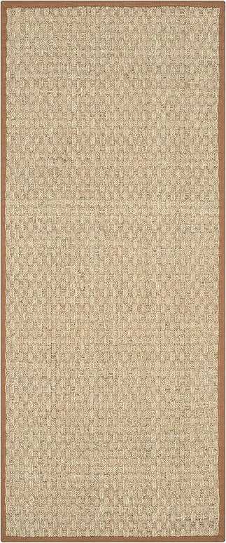 SAFAVIEH Natural Fiber Collection Runner Rug - 2'6" x 6', Natural & Brown, Seagrass, Basketweave Pattern with Border (NF114B)
