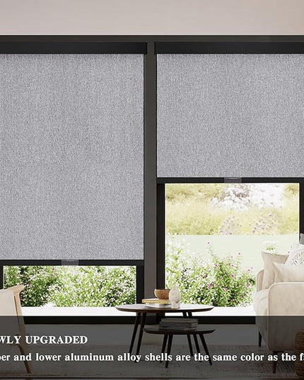 AOSKY Blackout Roller Shades Cordless Blinds for Windows, Free-Stop Shades with Valance, Thermal Insulated Fabric, UV Protection, Natural Woven Blinds for Home and Office (16" W x 72" H, Heather Grey)