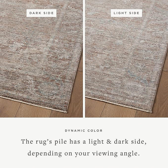 Loloi Magnolia Home by Joanna Gaines Millie Collection MIE-04 Brick/Fog 9'-6" x 9'-6", .25" Pile Height, Round Area Rug