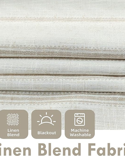 DriftAway Farmhouse Linen Blend Blackout Curtains 36 Inches Long for Bedroom Vertical Striped Printed Grommet Curtains Thermal Insulated Lined for Living Room 2 Panels W52 x L36 Camel Beige