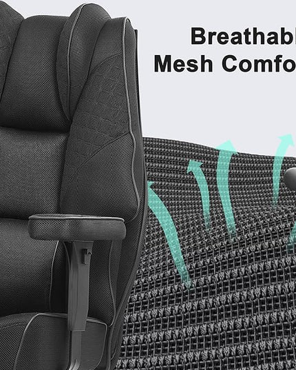VECELO Big and Tall Office Chair 400lbs, Mesh High Back Computer Chair with Foot Rest, Ergonomic Desk Chair with Lumbar Support and Armrest, Black
