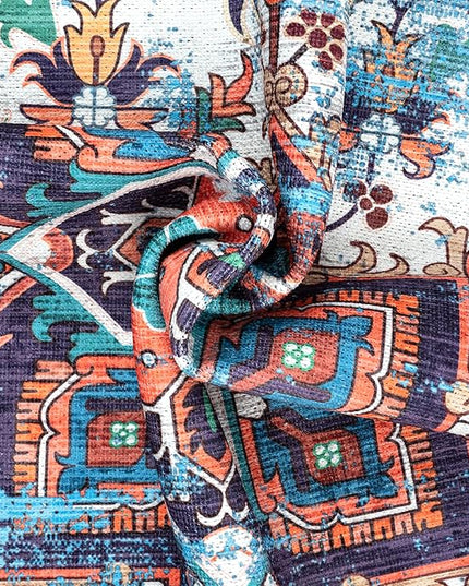 GLN Rugs Traditional Collection - Machine Washable Area Rug, Traditional Washable, Non Slip, Low Pile Chenille Rug, Living Room, Bedroom, Kitchen Rug (3'x5' Blue)