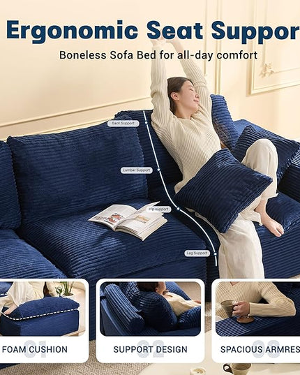 106.3” Sectional Couches for Living Room, Cloud Couch, Modular Sectional Sofa, Convertible Sofas Bed, Deep Seat Sofa, Corduroy, Blue