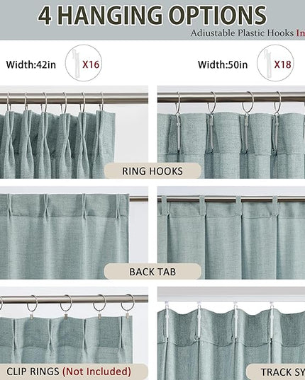 Light Blue Linen Pinch Pleat Curtains 45 Inches Long Pleated Semi Sheer Textured Drapes Hooks Back Tab Coastal Modern Light Filtering Curtain 2 Panels for Living Room Bedroom Office 42x45