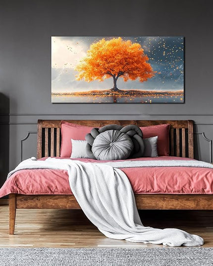 Zoyotago Large Tree of Life Wall Art for Living Room Bedroom Office Orange Tree Fall Landscape Picture Modern Artwork Canvas Prints Decor 24x48 Inch