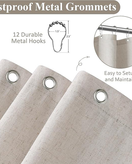 Naturoom Oatmeal Linen Shower Curtain, Cloth Textured Fabric Shower Curtain Set with Hooks, Simple Elegant Modern Farmhouse Country Ultra Thick Bath Curtains for Bathroom,Water Repellent,72x80