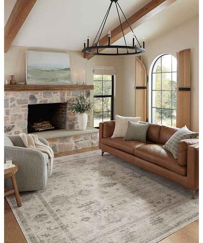 Loloi Magnolia Home by Joanna Gaines Millie Collection MIE-01 Silver/Dove 5'-3" x 5'-3", .25" Pile Height, Round Area Rug