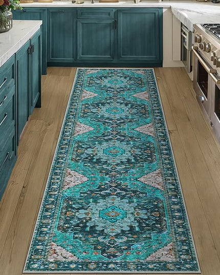 Ciicool Washable Vintage Runner 2' x 10' ft Hallway Rug Carpet, Boho Low Pile Long Non Slip Soft Kitchen Carpet Indoor Oriental Throw Rug