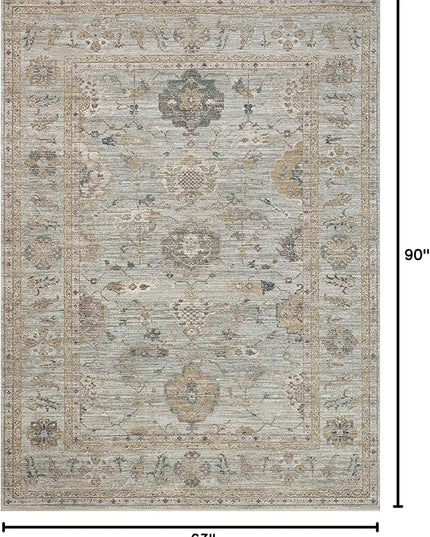 Loloi Magnolia Home by Joanna Gaines Millie Collection MIE-02 Sky/Gold 5'-3" x 7'-6", .25" Pile Height, Area Rug