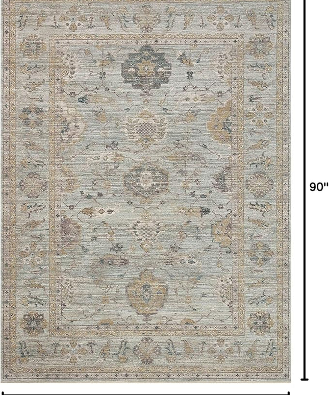 Loloi Magnolia Home by Joanna Gaines Millie Collection MIE-02 Sky/Gold 5'-3" x 7'-6", .25" Pile Height, Area Rug