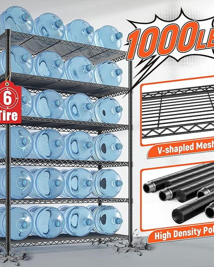 REIBII 75" H Metal Shelving 6 Tier Storage Shelf Adjustable Kitchen Shelf Wire Shelving Unit Detachable Storage Rack for Kitchen Laundry Living Room Commercial Heavy Duty Metal Shelf 75" X35" X14"