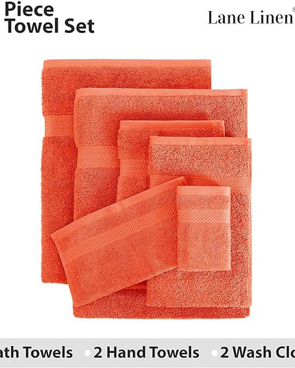 LANE LINEN 100% Cotton Luxury Bathroom Towel Set - 6 Pcs - Ring Spun, Quick Dry, Very Soft & Absorbent - 2 Bath, 2 Washcloths, 2 Hand Towels - Remains Fluffy Even After Multiple Washes - Tiger Lily