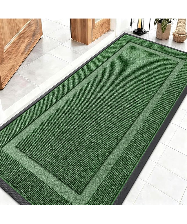 OLANLY Front Door Mat Indoor Outdoor Entrance, Waterproof All-Season, All-Weather Doormat, Sturdy Natural Rubber, Fade Resistant, Low Profile, Easy Clean Patio Porch Entryway Mat, 59x23, Green