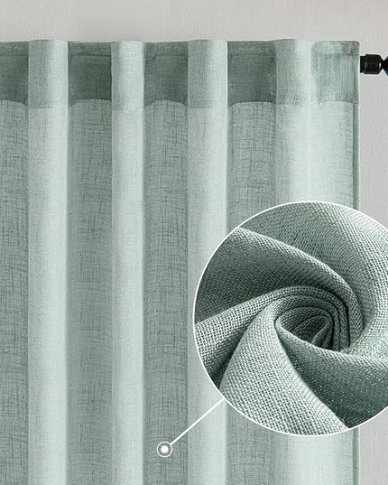 MIULEE Sea Green Linen Curtains 84 Inch Length for Bedroom Living Room, Soft Thick Linen Textured Window Drapes Semi Sheer Light Filtering Back Tab Rod Pocket Burlap Look, 2 Panels, 37x84 Inches