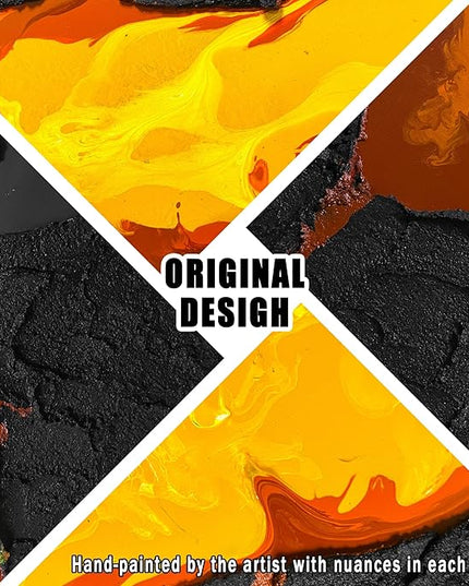Abstract Lava Flow Canvas Wall Art for Living Room, Black and Gold Yellow Wall-Decor for Bedroom, Modern Textured Volcanic Landscape Paintings for Hallway Office, Size 58x29 Inches Hand Painted