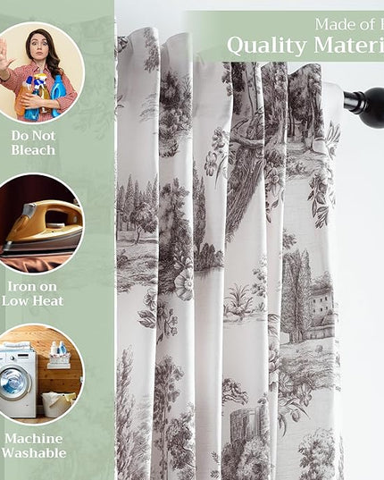 Maison d' Hermine Curtains for Living Room 100% Cotton 96 inch Length Two Panels Light Filtering Toile Curtains for Bedroom Windows with Rod and Loop Pockets Drapes (Trianon Grey, 50" W x 96" L)