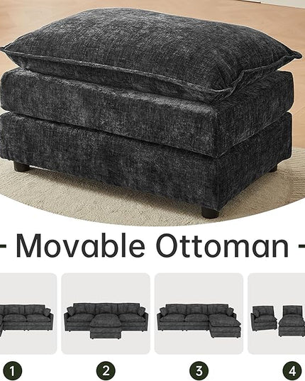 Modular Sectional Sofa 112.2 Inch L Shaped Couch Set with Armrests, 3-Seater Comfortable Cloud Couches with Movable Ottoman for Living Room Apartment, Grey