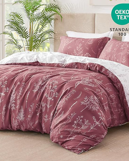 Love's cabin Vintage Rose Comforter Set King - King Size Comforter Set, 3 Pieces Cute Floral Bedding Sets for All Seasons,1 Soft Reversible Botanical Flowers Comforter and 2 Pillow Shams