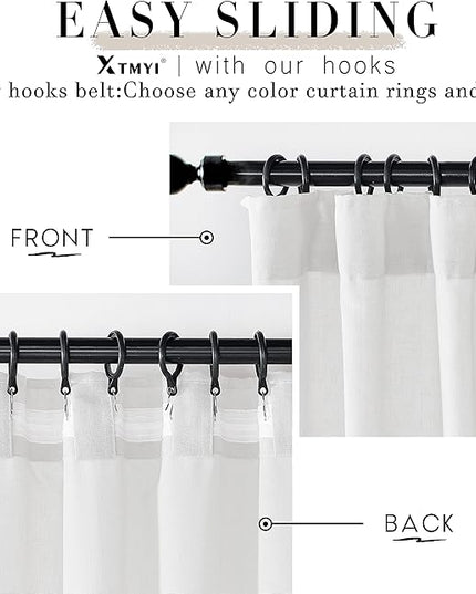 XTMYI 92 Inch Curtains Length 2 Panels Set,Back Tab Linen Sheer Window Curtains Living Room Bedroom,50x92 in Long,White