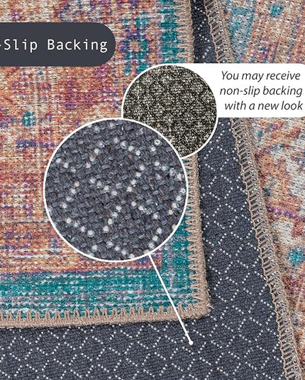 GLN Rugs Traditional Collection - Machine Washable Area Rug, Traditional Washable, Non Slip, Low Pile Chenille Rug, Living Room, Bedroom, Kitchen Rug (7'10"x10' Terra/Green)