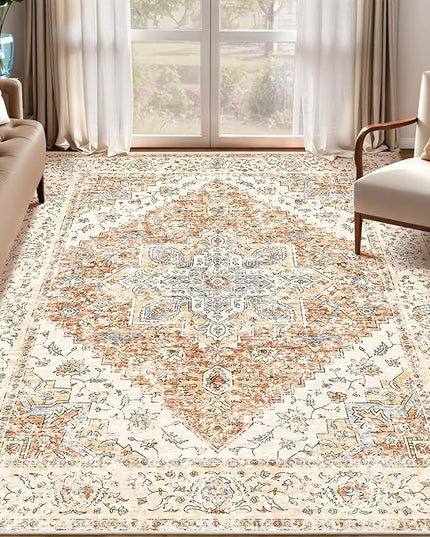 Ciicool 5x7 Area Rugs, Washable Area Rug Boho Rugs for Living Room Non-Slip Indoor Rugs Large Low-Pile Mat Floor Carpet Vintage Rug for Bedroom Office Dinning Foyer Decor