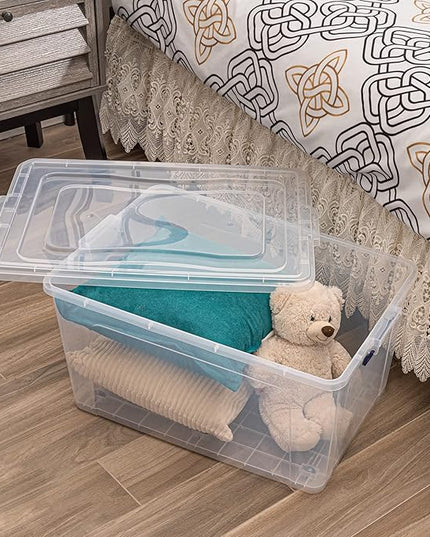Superio Storage Bins with Lids- Clear Boxes for Organizing, Stackable Plastic Containers- BPA Free, Non-Toxic, Odor Free, Organizer for Home, Office, Dorm (8 Pack, 44 Qt (Wheeled))
