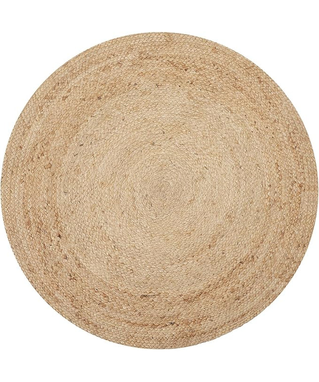 REDEARTH · Round Area Rug - 3 Feet Braided Natural Jute with Non-Skid Backing - Handwoven Boho Rug for Bedroom, Kitchen, Living Room - Farmhouse Aesthetic Home Decor - Durable Handmade Rug