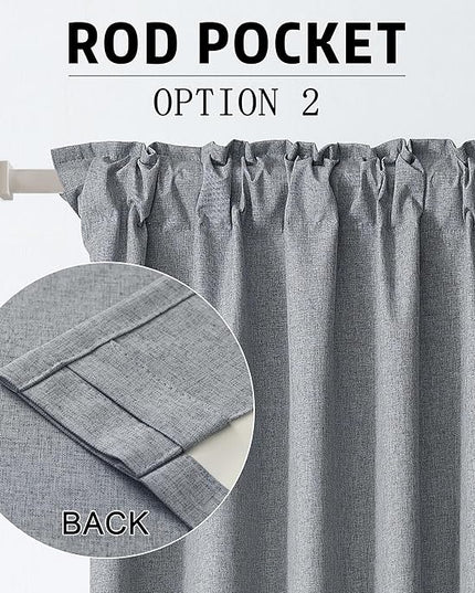 DUALIFE Grey Linen Blackout Curtains 132 Inch Length 2 Panels Set for Living Room Bedroom Back Tab Thermal Insulated 100% Black Out Linen Drapes 11 ft Window Curtains 132 Inches Long