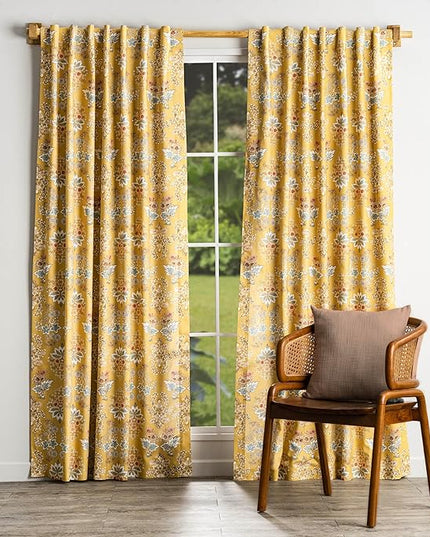 Maison d' Hermine Curtains for Living Room 100% Cotton 108 inch Length Two Panels Light Filtering Curtains for Bedroom Windows with Rod and Loop Pockets Drapes (Marquise Yellow, 50" W x 108" L)