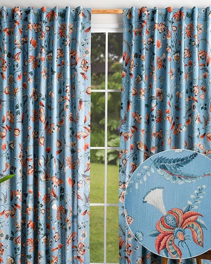 Maison d' Hermine Curtains for Living Room 100% Cotton 96 inch Length Two Panels Light Filtering Curtains for Bedroom Windows with Rod and Loop Pockets Drapes (Dalida Blue, 50" W x 96" L)