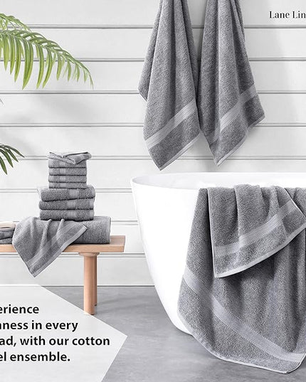 LANE LINEN 100% Cotton Luxury Bathroom Towel Set - 16 Pcs - Ring Spun, Quick Dry, Super Soft & Highly Absorbent - 4 Bath, 8 Washcloths, 4 Hand Towels - Pre Shrunk, Can be Used in Salon - Space Grey