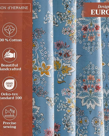 Maison d' Hermine Curtains for Living Room 100% Cotton 124 inch Length One Panel Light Filtering Curtains for Bedroom Windows with Rod and Loop Pockets Drapes (Marquise Blue, 50" W x 124" L)