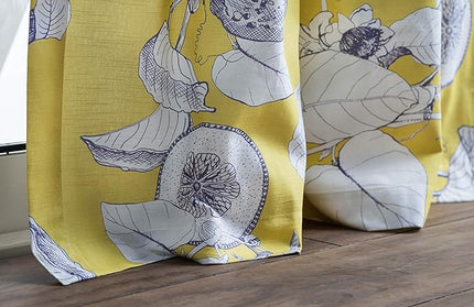Maison d' Hermine Curtains for Living Room 100% Cotton 108 inch Length One Panel Light Filtering Curtains for Bedroom Windows with Rod and Loop Pockets Drapes (Manon Yellow, 50" W x 108" L)