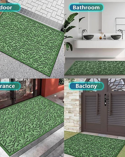 Bulijojo Sturdy Front Entrance Doormats,Durable Heavy Duty Welcome Mat,Thick Absorbent Natural Rubber Non Slip Mat,Easy Clean Entryway Mat Leaves Green, 47" x 32"