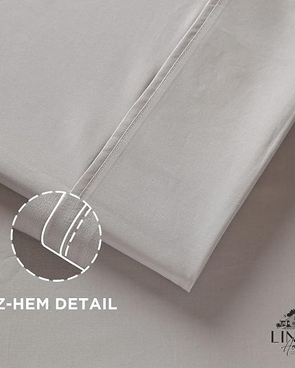 Linen Home 100% Cotton Percale Pillowcases King Size, Silver, 2 Pieces of Pillow Case, Crisp and Cool Strong Bed Linen, 20 inches X 40 inches