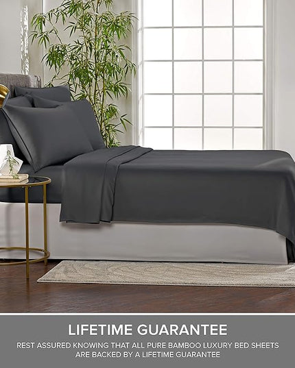 Pure Bamboo Twin XL Sheets, Genuine 100% Organic Viscose Derived from Bamboo Bed Sheet Set, Luxuriously Soft & Cooling, Double Stitching, 2 Year Quality Promise (Twin XL, Charcoal)