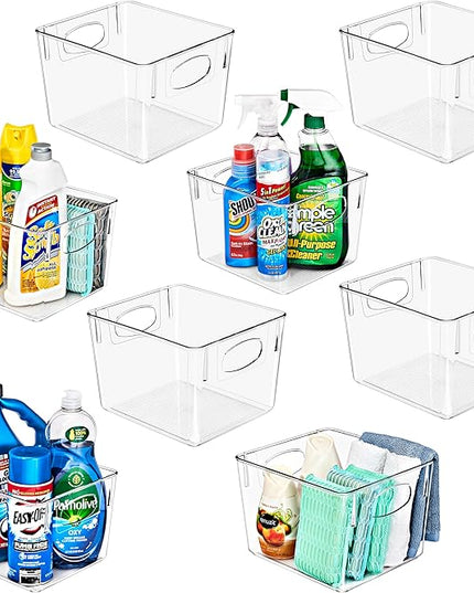 Sorbus 8 Pack Medium Clear Plastic Storage Bins, Clear Organizer Bins with Handle for Kitchen, Pantry, Cabinet, Refrigerator, Craft, Toys, Clothes, Closet, Under Sink, Bathroom Organizers and Storage
