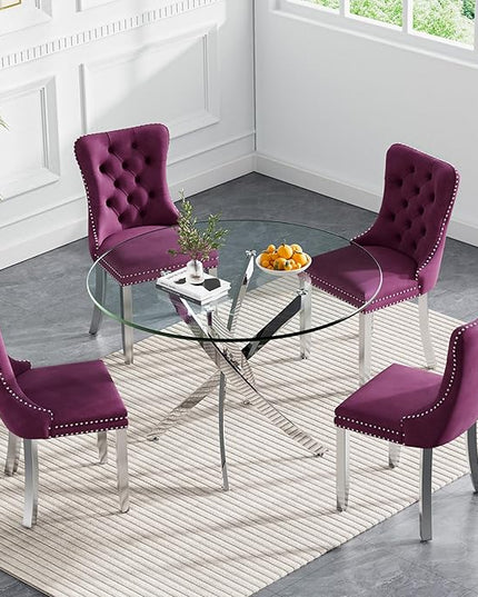 HomVent Round Glass Dining Table Set for 4, Modern Tempered Glass Kitchen Table Set and Chairs, Round Glass Dining Room Table Set for Kitchen
