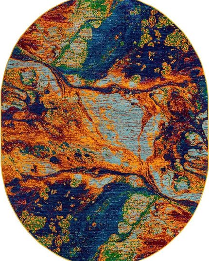 Rugs.com Calypso Collection Rug – 8' x 10' Oval Multi Medium Rug Perfect for Living Rooms, Large Dining Rooms, Open Floorplans