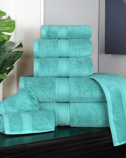 Superior Egyptian Cotton Pile 8 Piece Towel Set, Includes 2 Bath, 2 Hand, 4 Face Towels/Washcloths, Ultra Soft Luxury Towels, Thick Plush Essentials, Guest Bath, Spa, Hotel Bathroom, Turquoise